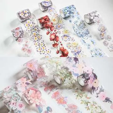 Cratey Floral Washi Tape Set - 12 PET & Washi Tapes for Journaling Stickers, Scrapbooking Supplies, Planner, Bullet Journals,Arts & Crafts. Use as Stickers