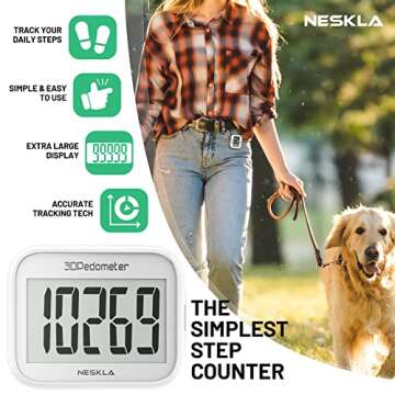 NESKLA 3D Pedometer for Walking, Simple Step Counter for Walking with Large Digital Display, Step Tr...