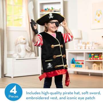 Melissa & Doug Pirate Role Play Costume Dress-Up Set With Hat, Sword, and Eye Patch