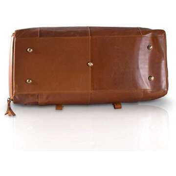 KomalC Leather Travel Duffel Bags for Men and Women Full Grain Leather Overnight Weekend Leather Bags Sports Gym Duffle. (Tan With Shoe Pocket)