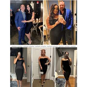 whoinshop Women's Sexy Off Shoulder Feather Bandage Evening Club Party Dress Black S