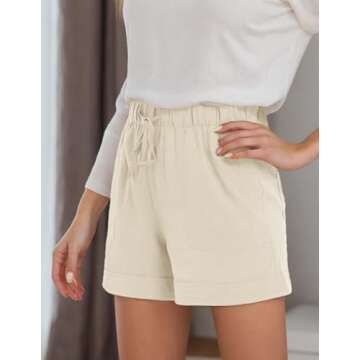 Cnlinkco Cotton Summer Shorts for Womens Drawstring Comfy Elastic Waist Shorts Beach Wide Leg Short Pants with Pockets