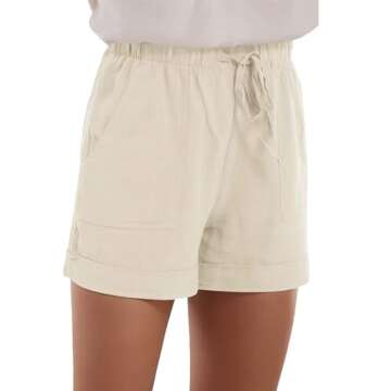 Cnlinkco Cotton Summer Shorts for Womens Drawstring Comfy Elastic Waist Shorts Beach Wide Leg Short Pants with Pockets