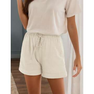 Cnlinkco Cotton Summer Shorts for Womens Drawstring Comfy Elastic Waist Shorts Beach Wide Leg Short Pants with Pockets