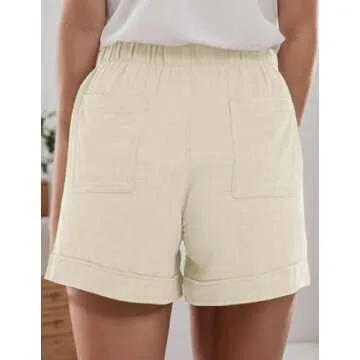 Cnlinkco Cotton Summer Shorts for Womens Drawstring Comfy Elastic Waist Shorts Beach Wide Leg Short Pants with Pockets
