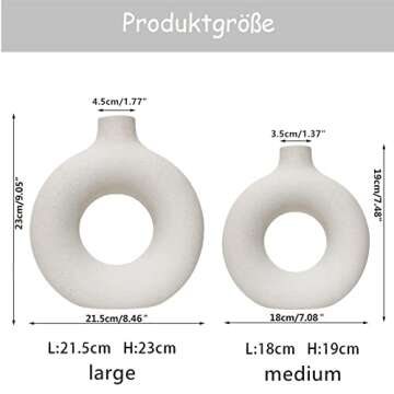DHYXZCA White Modern Circle Ceramic Vase Set of 2, Nordic Circular Matte ​Hollow Donut Flower Vases Decorative Minimalist Art Boho Style for Home Living Room Office Kitchen Table Decor