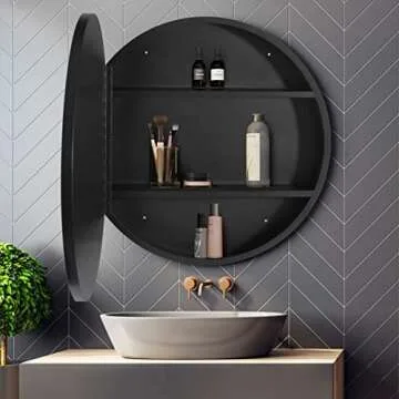 Stylish Movo Round Bathroom Mirror Cabinet with Storage
