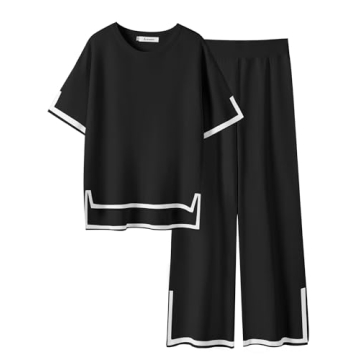 ANRABESS Two Piece Outfits for Women 2024 Fashion Short Sleeve Tops Wide Leg Pants Trendy Knit Sweat...