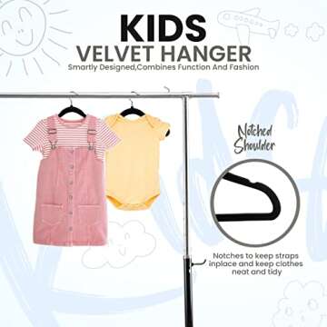 Utopia Home Kids Hangers Velvet (30 Pack) - 11 Inch Durable Baby Hangers for Closet - Perfect Toddler Hangers Non Slip for Everyday Use (Black)
