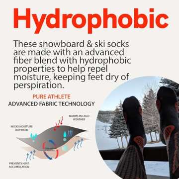 Pure Athlete High Performance Wool Ski Socks - Thermal Warm Merino Wool OTC Sock, Men Women