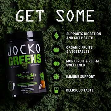Jocko Fuel Daily Greens Powder - Premium Organic Greens Superfood Powder for Gut Health, Digestion, Bloating, Immune Support with Spirulina, Chlorella, Digestive Enzymes, & Probiotics - 30 Servings