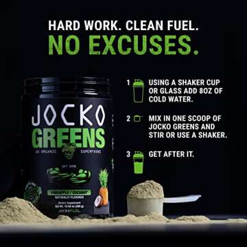 Jocko Fuel Daily Greens Powder - Premium Organic Greens Superfood Powder for Gut Health, Digestion, Bloating, Immune Support with Spirulina, Chlorella, Digestive Enzymes, & Probiotics - 30 Servings