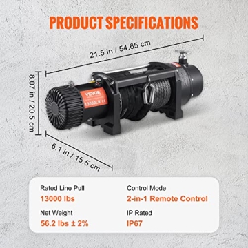 VEVOR Electric Winch 13000lb Load Powerful Wireless Control