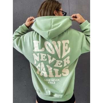 Floerns Women's Letter Graphic Print Long Sleeve Drawstring Hoodie Sweatshirt A Mint Green L