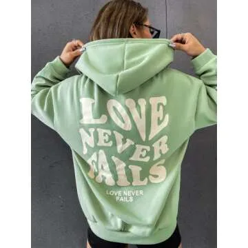Floerns Women's Letter Graphic Print Long Sleeve Drawstring Hoodie Sweatshirt A Mint Green L