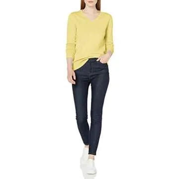 Amazon Essentials Women's 100% Cotton Long-Sleeve V-Neck Sweater, Yellow, Small