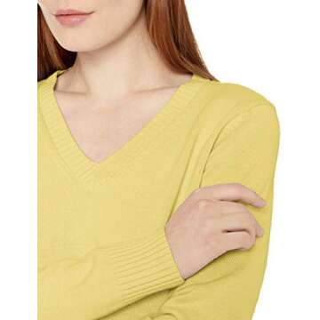 Amazon Essentials Women's 100% Cotton Long-Sleeve V-Neck Sweater, Yellow, Small