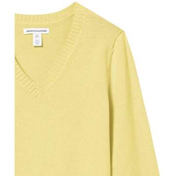 Amazon Essentials Women's 100% Cotton Long-Sleeve V-Neck Sweater, Yellow, Small