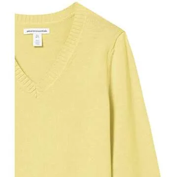 Amazon Essentials Women's 100% Cotton Long-Sleeve V-Neck Sweater, Yellow, Small
