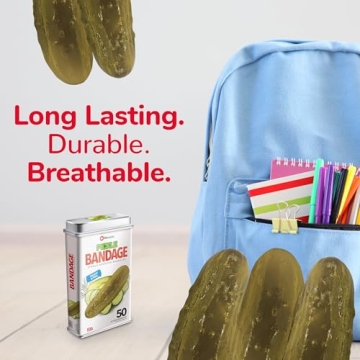 BioSwiss Bandages, Pickle Shaped Self Adhesive Bandages, Latex Free Sterile Wound Care, Fun First Aid Kit Supplies for Kids, 50 Count