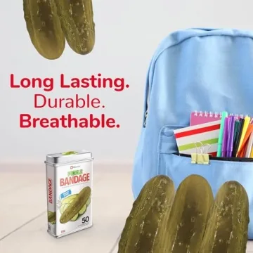 BioSwiss Bandages, Pickle Shaped Self Adhesive Bandages, Latex Free Sterile Wound Care, Fun First Aid Kit Supplies for Kids, 50 Count