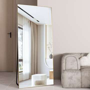 CONGUILIAO Modern Full Length Mirror, 65" x 24", Black Aluminum Alloy Frame, Standing/Leaning or Wal...
