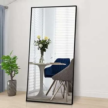 CONGUILIAO Modern Full Length Mirror, 65" x 24", Black Aluminum Alloy Frame, Standing/Leaning or Wall-Mounted Dressing Mirror