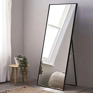 CONGUILIAO Modern Full Length Mirror, 65" x 24", Black Aluminum Alloy Frame, Standing/Leaning or Wall-Mounted Dressing Mirror