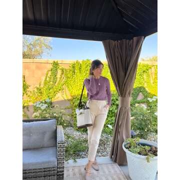 Arach&Cloz 2025 Womens Sweater Spring Fashion Knit Business Outfits Crewneck Spring Tops Blouses Long Sleeve Dressy Casual Shirts Trendy Clothing Work Clothes Teacher Gray Purple