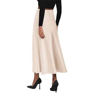 KIRUNDO Women's Satin Elastic High Waisted Maxi Skirt 2025 Trendy Summer Fall Winter Silk A-Line Casual Formal Work Skirts