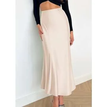 KIRUNDO Women's Satin Elastic High Waisted Maxi Skirt 2025 Trendy Summer Fall Winter Silk A-Line Casual Formal Work Skirts