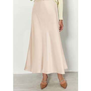 KIRUNDO Women's Satin Elastic High Waisted Maxi Skirt 2025 Trendy Summer Fall Winter Silk A-Line Casual Formal Work Skirts