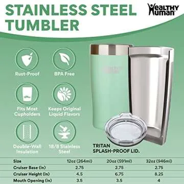Healthy Human Stainless Steel Tumbler with Straw & Lid | Splash Proof Insulated Travel Cup | Eco-Fri...