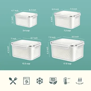 ODOMU 4 Pack Food Storage Container Set for Produce