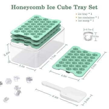 Small Ice Cube Tray for Freezer: FDDAI Easy Release Ice Cube Maker - Plastic Stackable Cubed Ice Trays and Bin - Making Tiny Honeycomb Icecubes