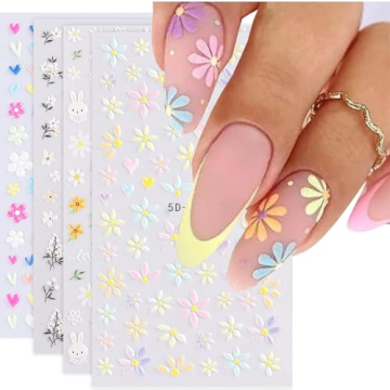 YOSOMMK Flower Nail Stickers for Nail Art 5D Embossed Nail Decals Spring Summer Nail Art Stickers Se...