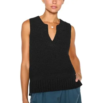 Saodimallsu Womens Sleeveless Sweater Vest Lightweight V Neck Summer Sweater Tank Tops Casual Knit Tunic Cami Shirts Black