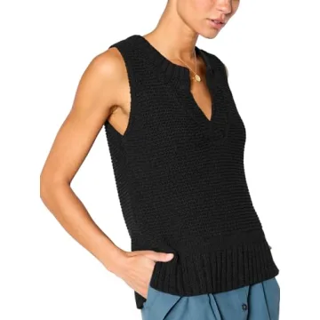 Saodimallsu Womens Sleeveless Sweater Vest Lightweight V Neck Summer Sweater Tank Tops Casual Knit Tunic Cami Shirts Black
