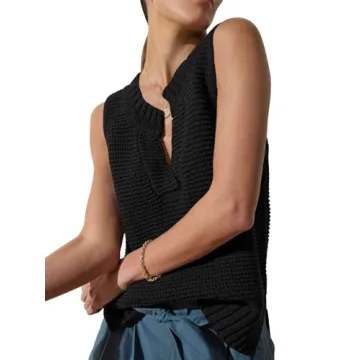 Saodimallsu Womens Sleeveless Sweater Vest Lightweight V Neck Summer Sweater Tank Tops Casual Knit Tunic Cami Shirts Black