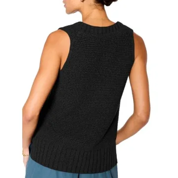 Saodimallsu Womens Sleeveless Sweater Vest Lightweight V Neck Summer Sweater Tank Tops Casual Knit Tunic Cami Shirts Black
