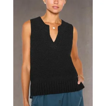 Saodimallsu Womens Sleeveless Sweater Vest Lightweight V Neck Summer Sweater Tank Tops Casual Knit Tunic Cami Shirts Black