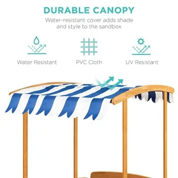 Kids Wooden Cabana Sandbox with UV Canopy Bench Seats