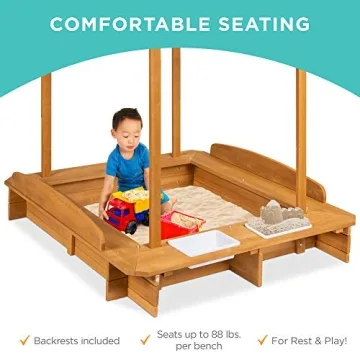 Kids Wooden Cabana Sandbox with UV Canopy Bench Seats