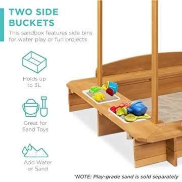 Kids Wooden Cabana Sandbox with UV Canopy Bench Seats