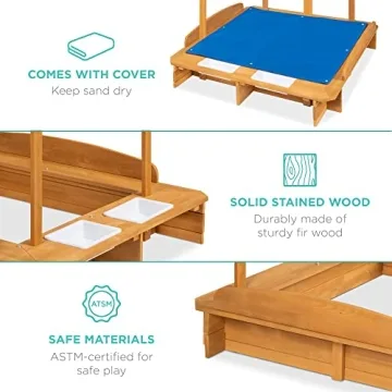 Kids Wooden Cabana Sandbox with UV Canopy Bench Seats
