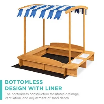 Kids Wooden Cabana Sandbox with UV Canopy Bench Seats