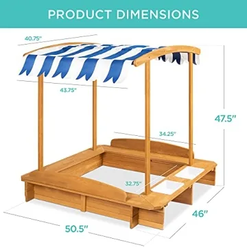 Kids Wooden Cabana Sandbox with UV Canopy Bench Seats