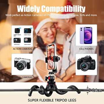 Lammcou Phone Flexible Tripod Actioncam Lightweight Vlogging Bendable Travel Octopus Gorilla Portabl...