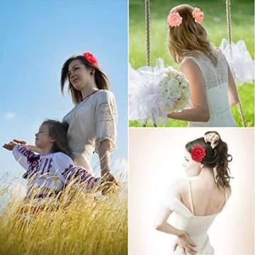 DRESHOW 5 Pcs Rose Hair Clip Flower Bridal Hair Pins Rose Brooch Floral Clips Head Ornament Wedding Hair Accessories Flamenco Dancer Hair Clip for Women Girls