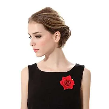 DRESHOW 5 Pcs Rose Hair Clip Flower Bridal Hair Pins Rose Brooch Floral Clips Head Ornament Wedding Hair Accessories Flamenco Dancer Hair Clip for Women Girls